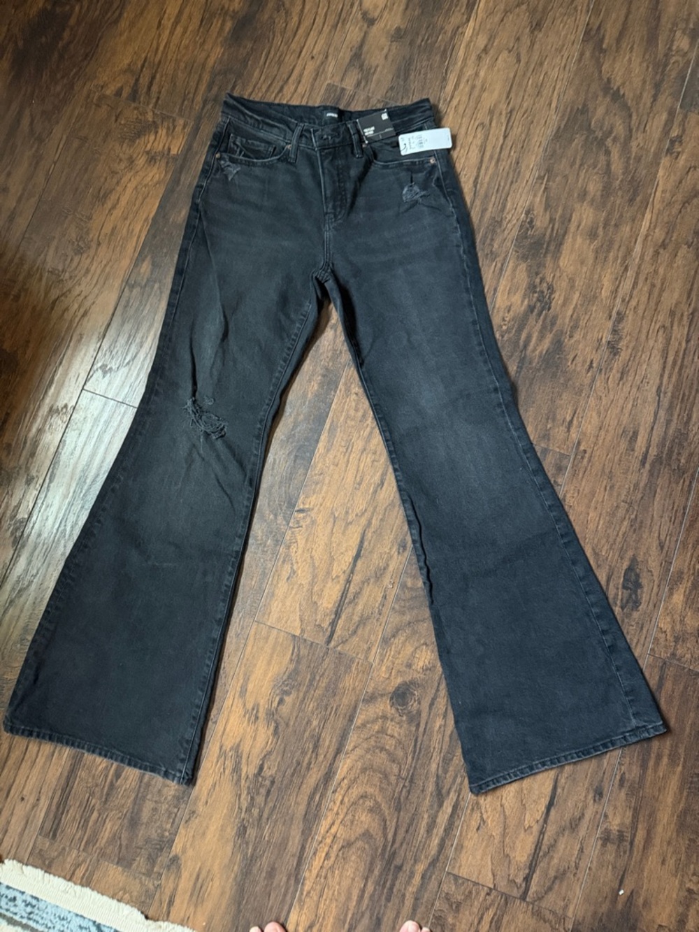 Express Black Flared Jeans with Subtle Distress